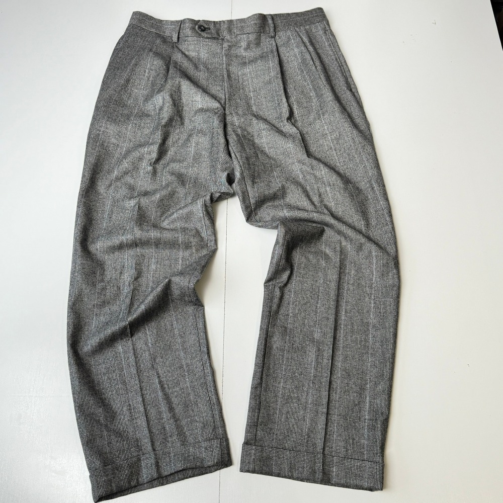 Jos A Bank Executive Collection 100% Wool Pleated Pants Grey Plaid 36R